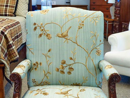 Pair of Custom Carved Mahogany Framed Arm Chairs