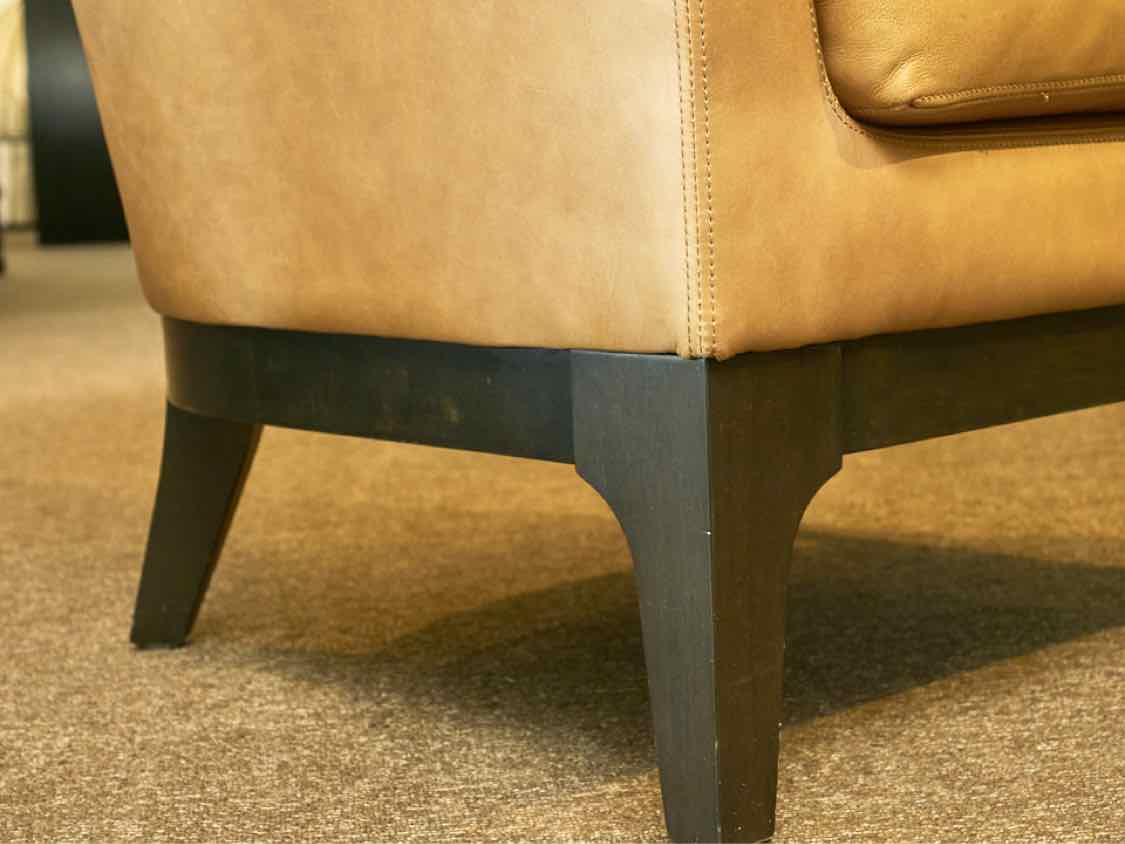 Pair of West Elm Camel Color Leather Barrel  Chairs