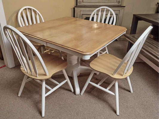 ChromeCraft Maple & White Finish Pedestal Table & 4  Chair Set