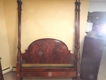 Baker Crotch Mahogany Exquisitely  Carved 4 Post Queen Bed