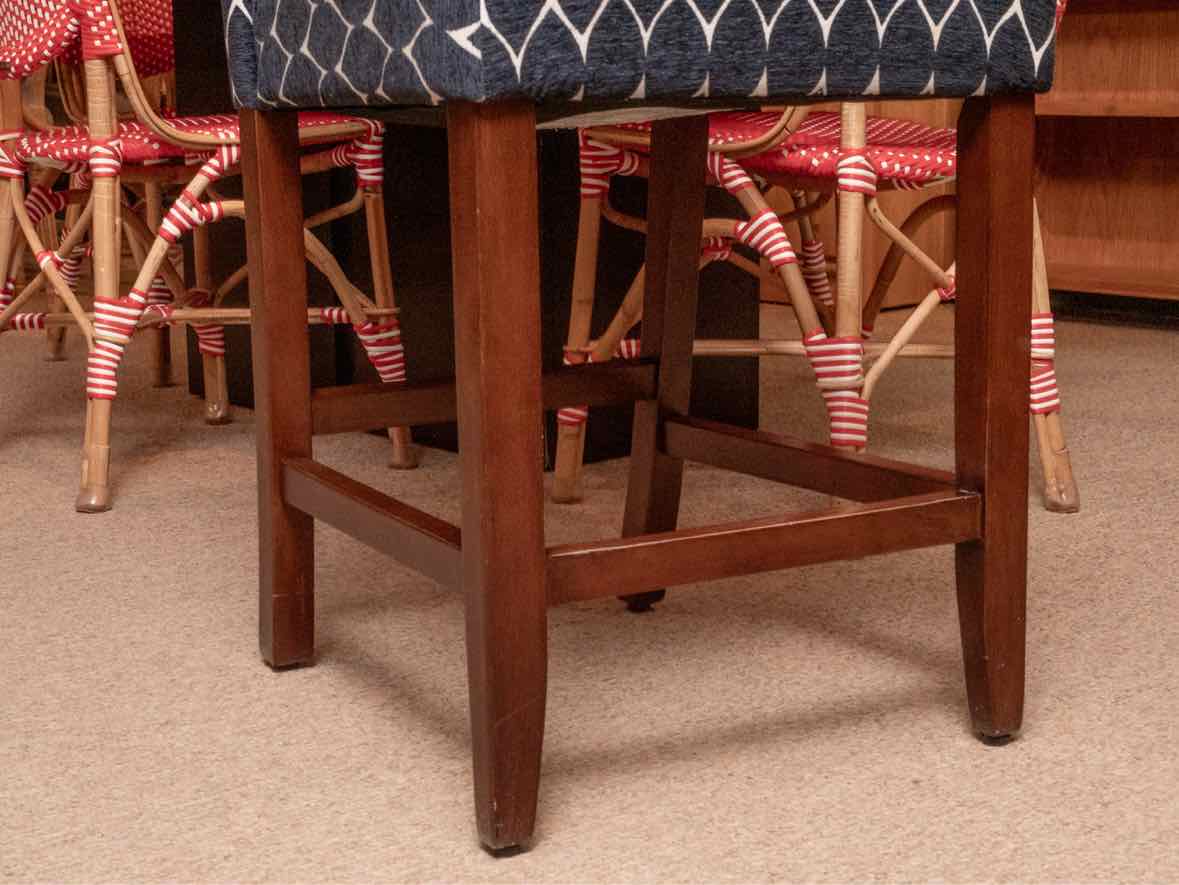 Pair of Blue & White Design Upholstered Counter Stools with  Espresso Finish Leg