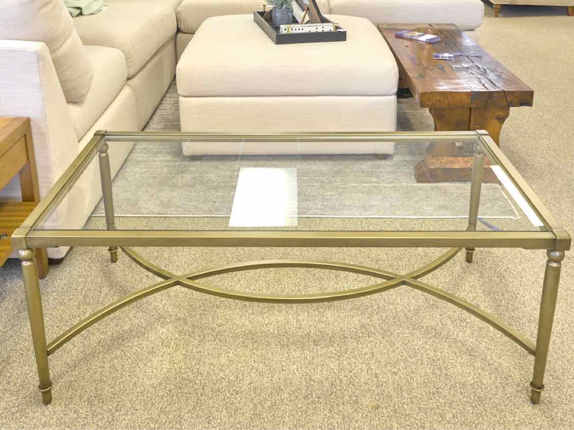 Brass Base Cocktail Table With Glass Top