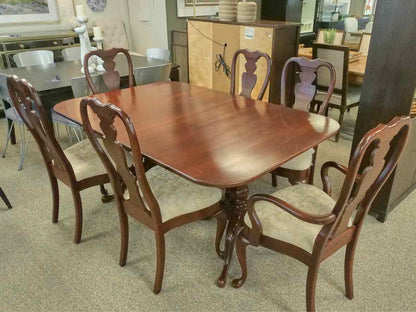 Hitchcock Double Pedestal Cherry Extension Dining Table & Set of 6 Chairs