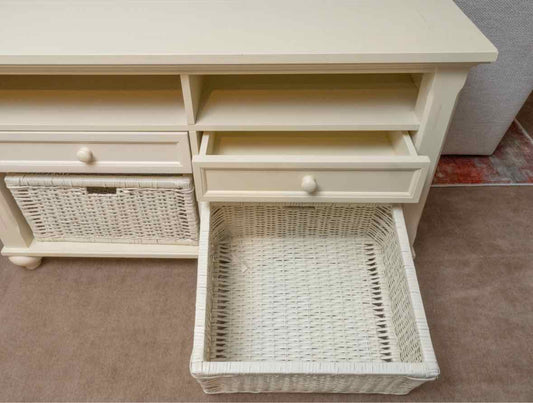 Cream Finish Media Furniture with 2 Dropfront Drawers