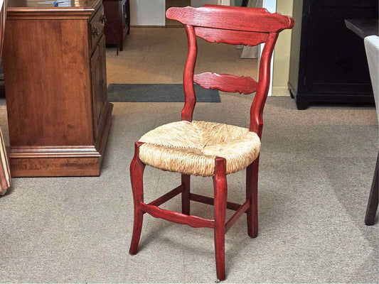 Set of 8 Red Finish Dining Chairs with Rush Seats