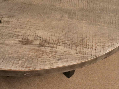 Restoration Hardware Round Wood Driftwood Finish Wrought Iron Dining Table