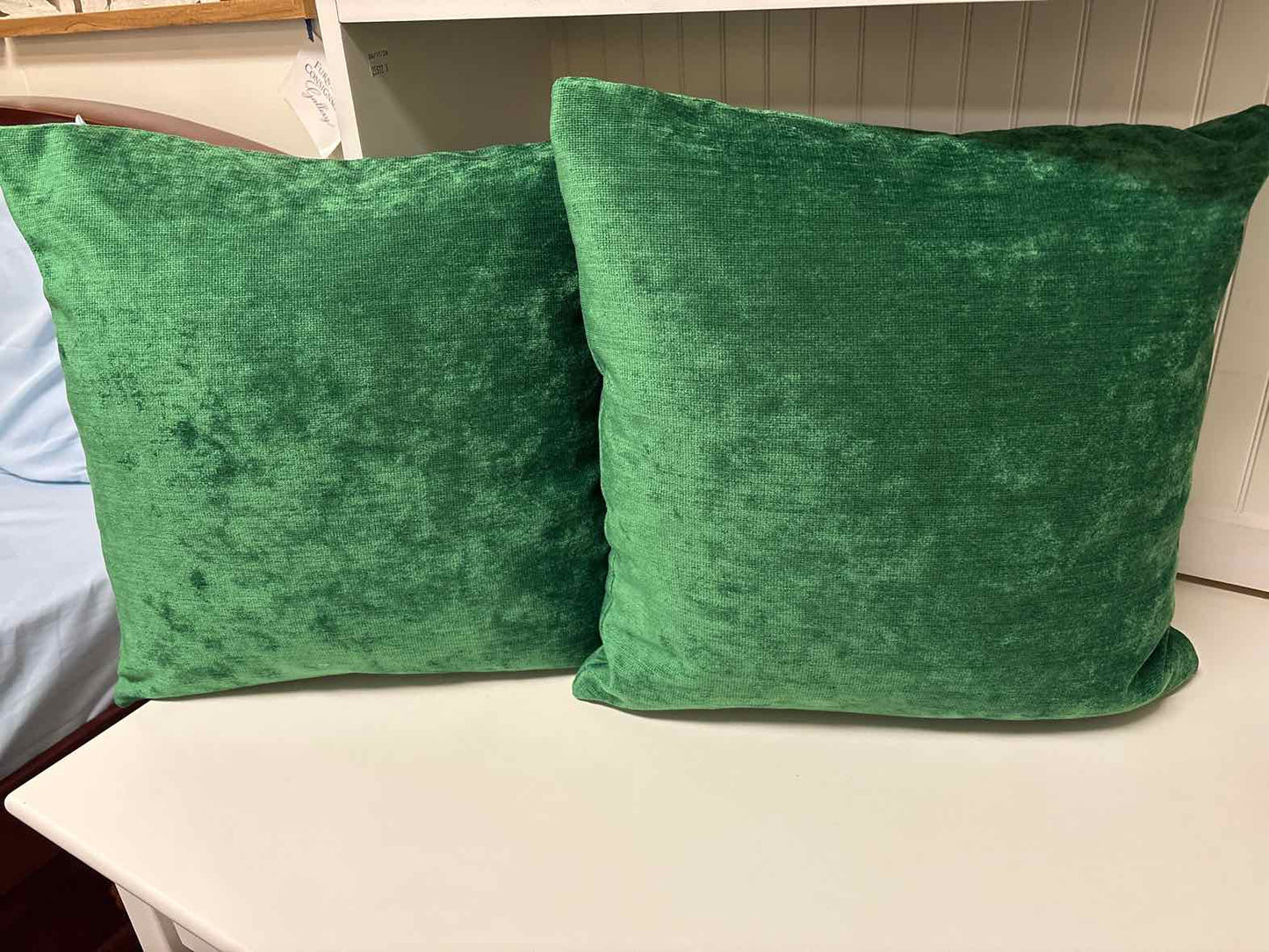 Pair of Green Velvet Accent Pillows