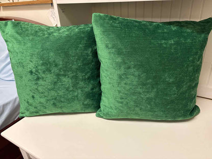 Pair of Green Velvet Accent Pillows