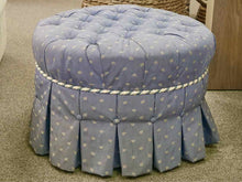 Ethan Allen Round Tufted Light Blue Ottoman with Skirt