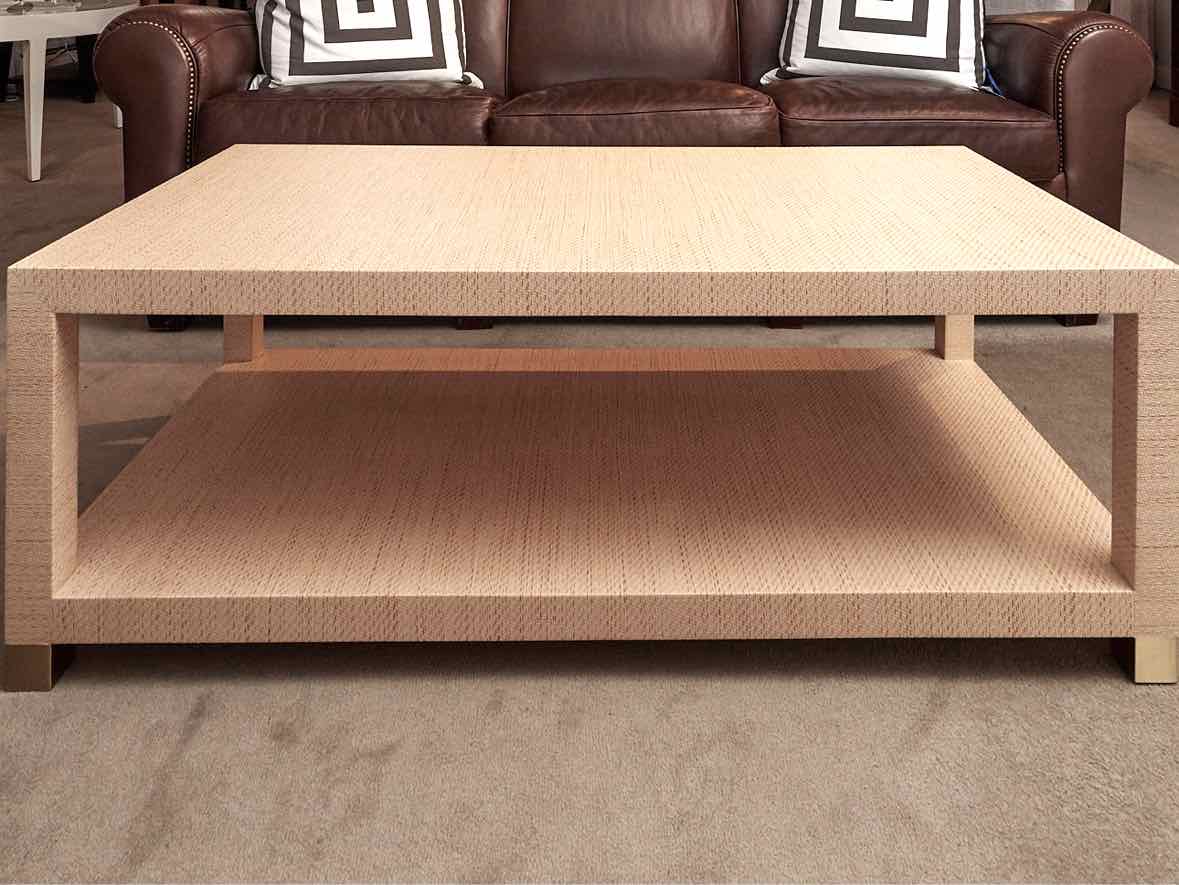 Grass Cloth Cocktail Table with Brass Feet