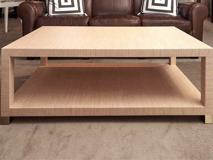 Grass Cloth Cocktail Table with Brass Feet