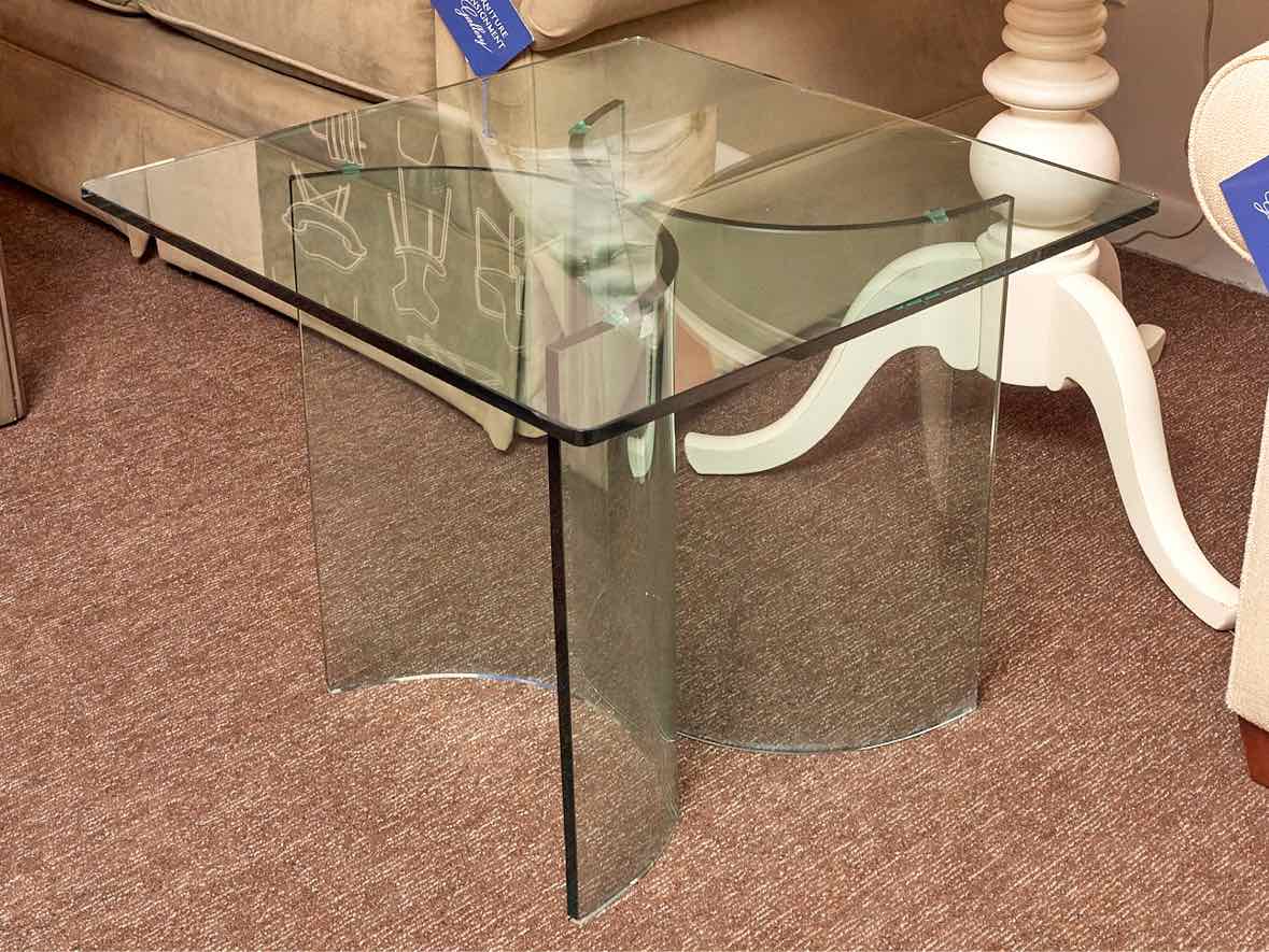 Glass Square Cocktail  with Semi Circle Base