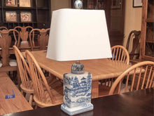 Blue & White Chinoiserie PorcelainTable Lamp & Cream  Silk  Shade