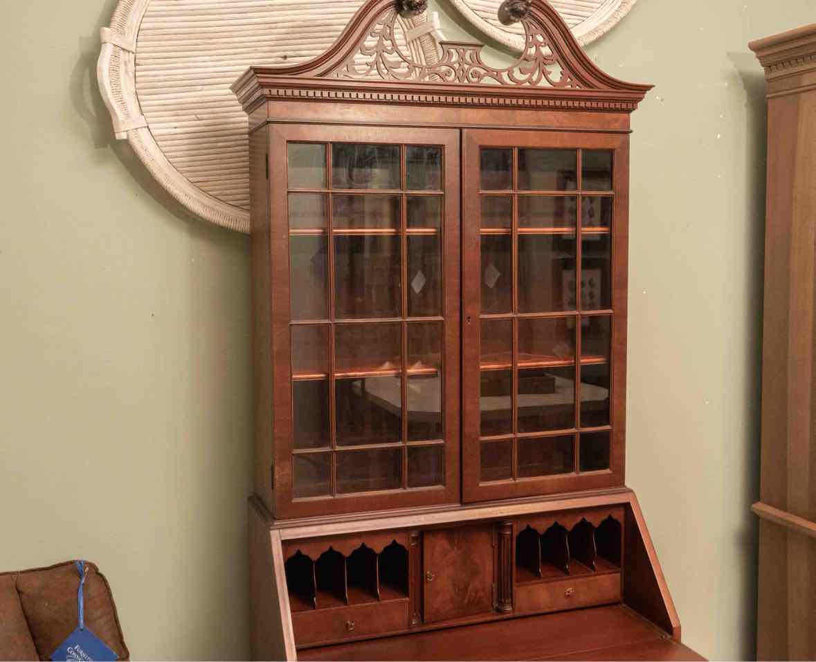 Cherry 2 Glass Door 4 Drawer Secretary Desk