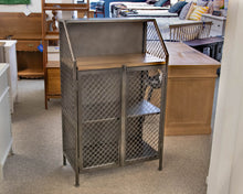 Industrial Bar Cabinet in Steel Mesh with Plank Reclaimed Wood Top