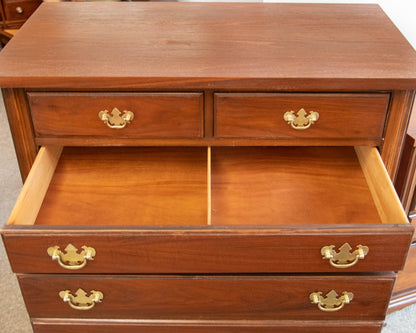 Dixie Forest Walnut 6 DrawerTall Chest With Chippendale Brass Hardware