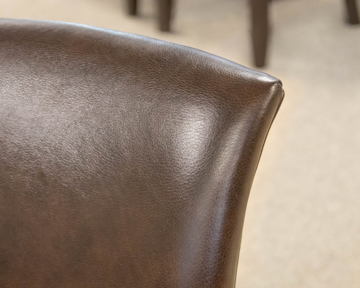 Set of 6 Ethan Allen Drew Dining Chairs in Brown Leather on Dark Finish Frame