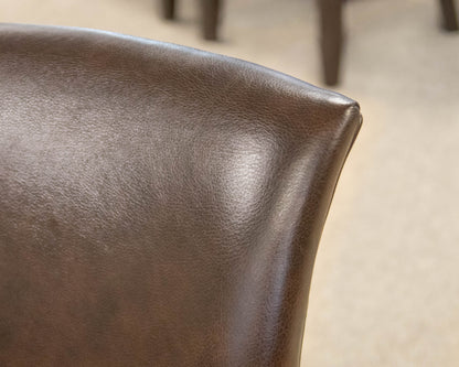 Set of 6 Ethan Allen Drew Dining Chairs in Brown Leather on Dark Finish Frame