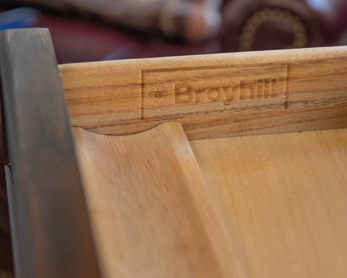 Broyhill Warm Brown Writting Desk W/Inlaid Table Top & Carved Trestle Leg Base