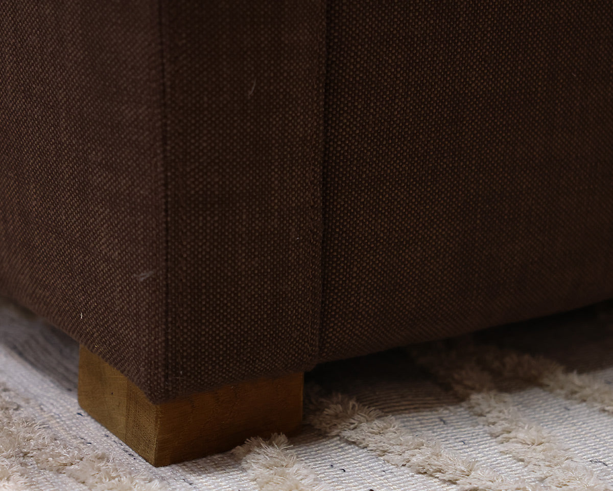 RH Shelter Arm Bench Seat 8' Sofa in Brown Belgian Linen
