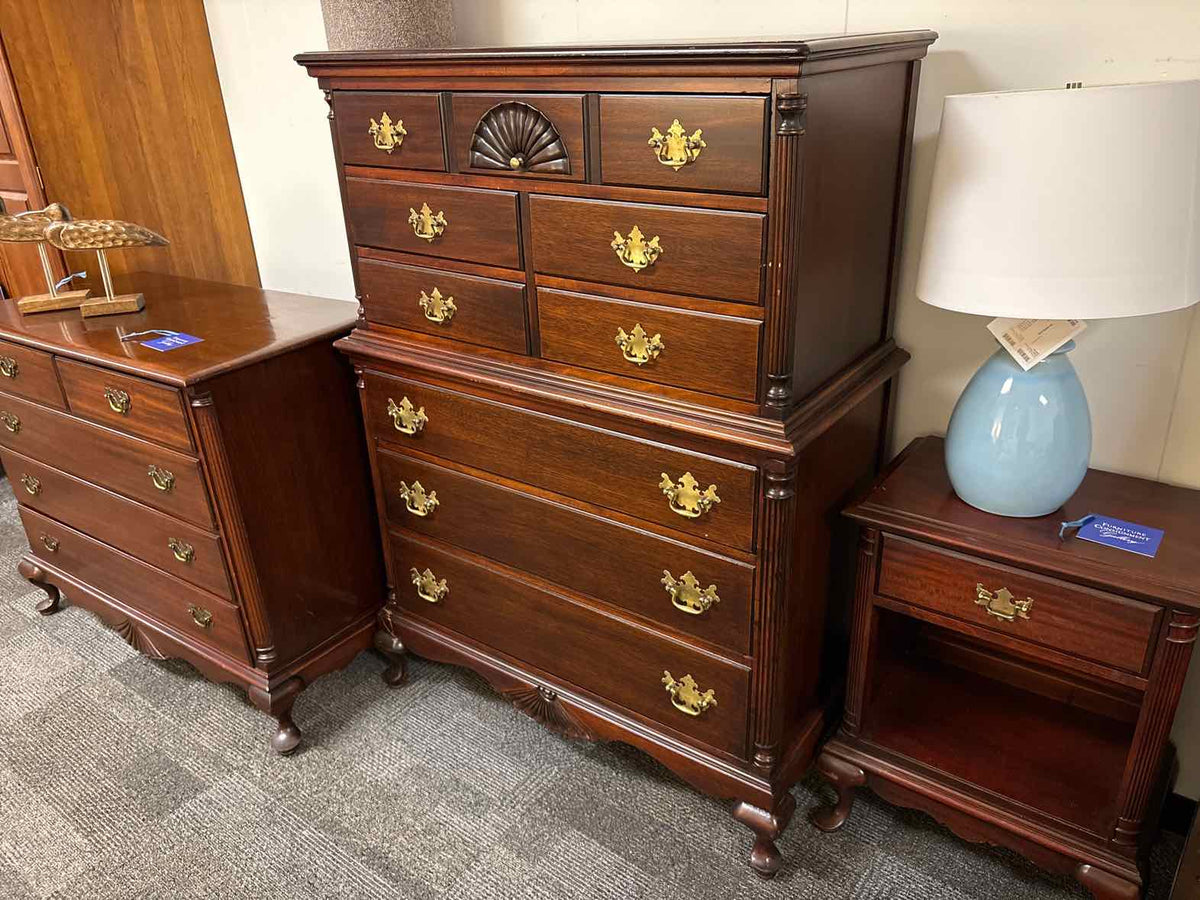 Solid Mahogany Chippendale Chest-on-Chest  With Brass Hardware