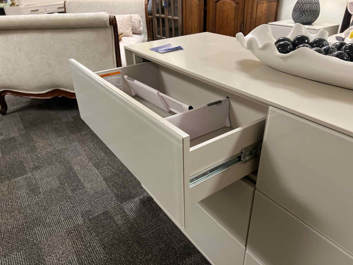 CB2 Grey Lacquer Dresser w/ 6 Drawers
