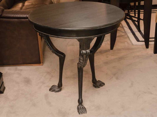 Black Finish Round Accent Table With Unique Carved Legs