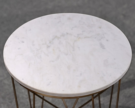 Contemporary Stone Top Metal Base Side Table