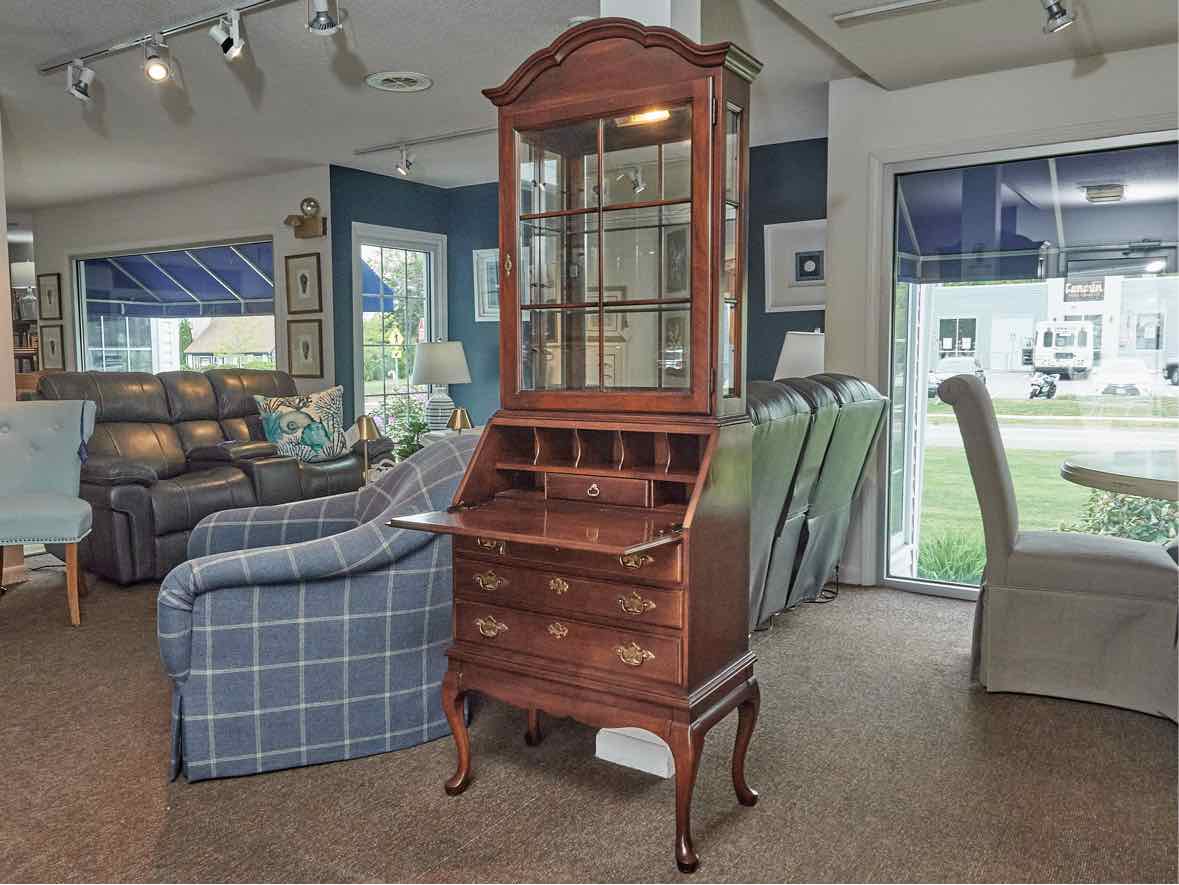 Cherry Secretary Desk with Drop Front & Glass Pane Door Top