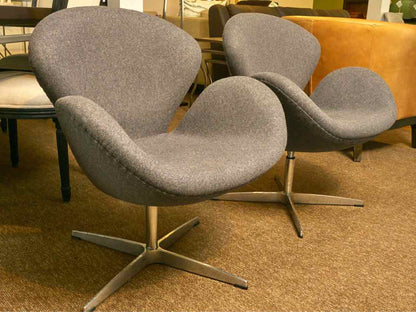 Pair of Grey Felt  Upholstered Swivel  Chairs with Steel Base