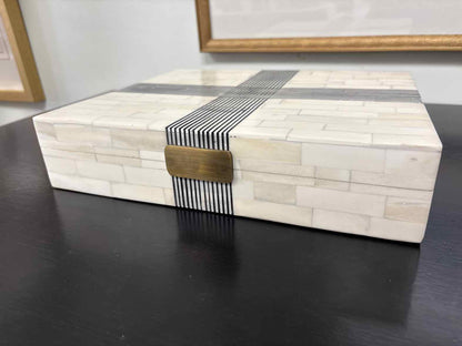 Medium Decorative Box with Bone & Black Cross Hatching