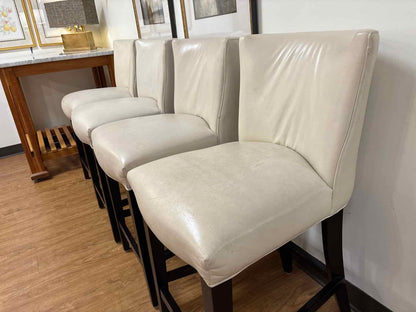 Set of 4 Beige Leather Counter Stools