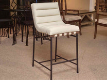 Set Of 3 Perrone  Ivory Leather Metal Frame Counter Stools
