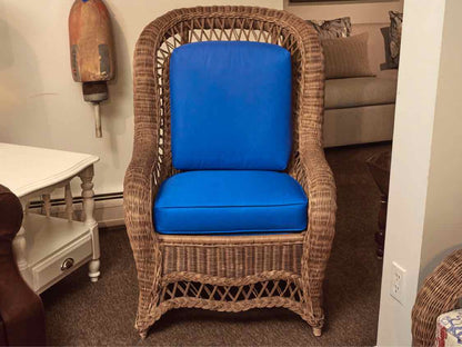 Natural High Back Wicker Chair Custom Upholstered Cushion Includes Ottoman