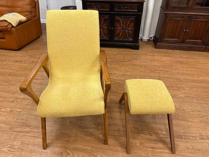 MCM-Style Teak Lounge Chair and Matching Ottoman