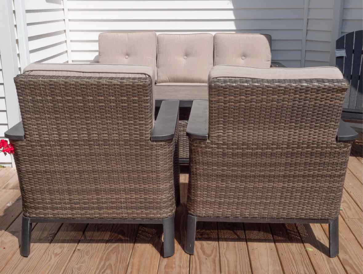 Resin Wicker 3 Cushion Sofa, 2 Chairs, Coffee Table ,2 Ottomans Outdoor Set