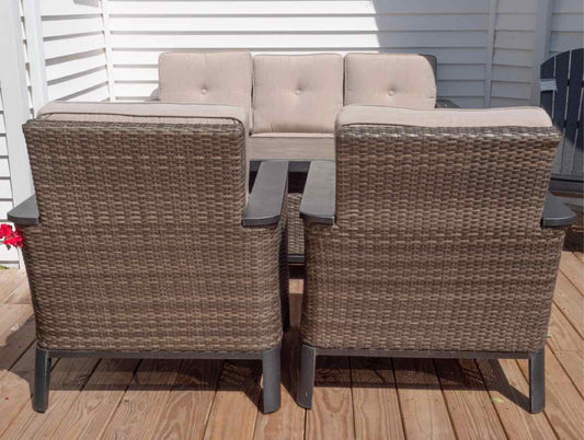 Resin Wicker 3 Cushion Sofa, 2 Chairs, Coffee Table ,2 Ottomans Outdoor Set