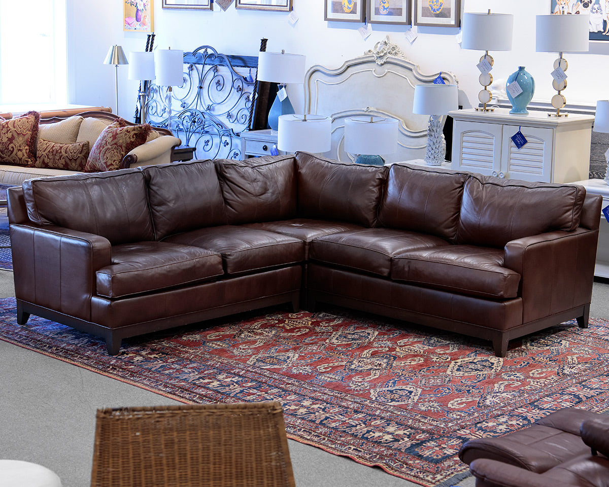Ethan Allen Brown Leather 3-Piece Sectional