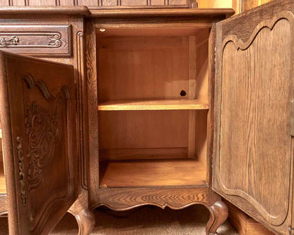 French Walnut Country 2 Drawer 4 Door  Buffet With Step Back  Hutch