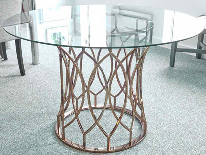 'Davlin' Round Glass Top Dining Table with Champagne Gold Base
