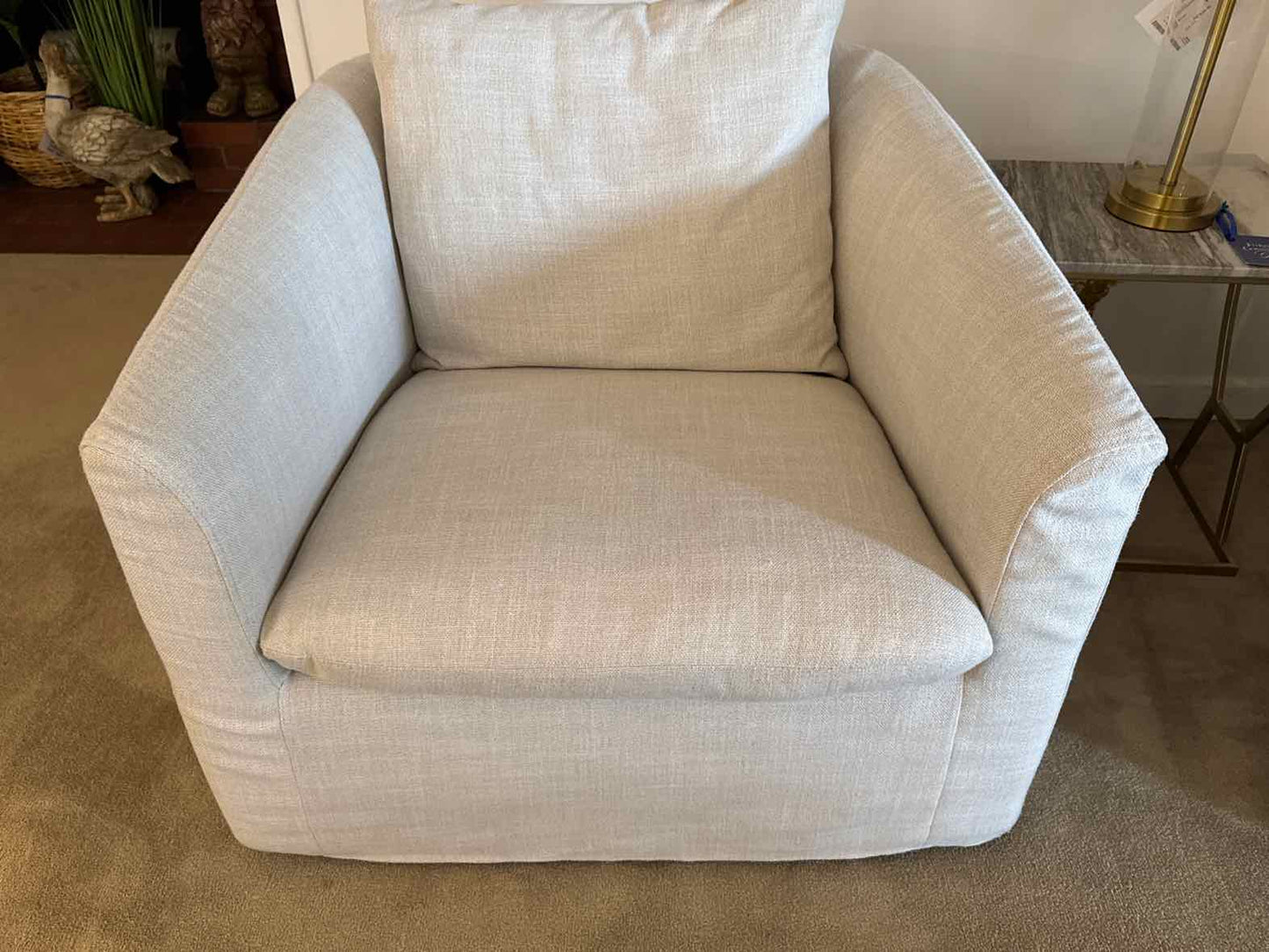 Pair Of Joss & Main  'Menta' Swivel  Barrel 'Effie'  Linen Slip Covered Chairs