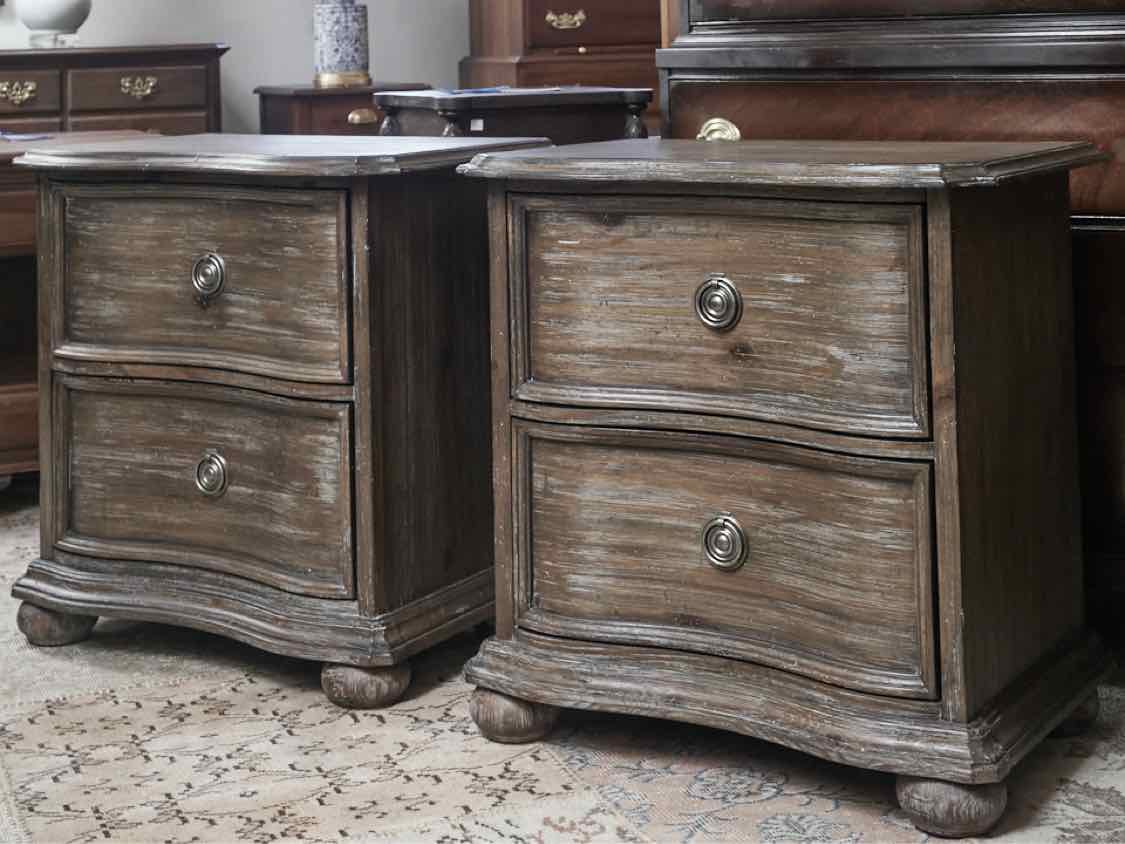 Pair of Dark Weathered Oak Two Drawer Nightstands