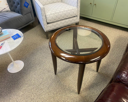 Round Contemporary Wood & Glass Side Table