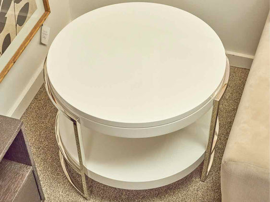 Mitchell Gold + Bob Williams Lawson Round Side Table in White Lacquer & Steel