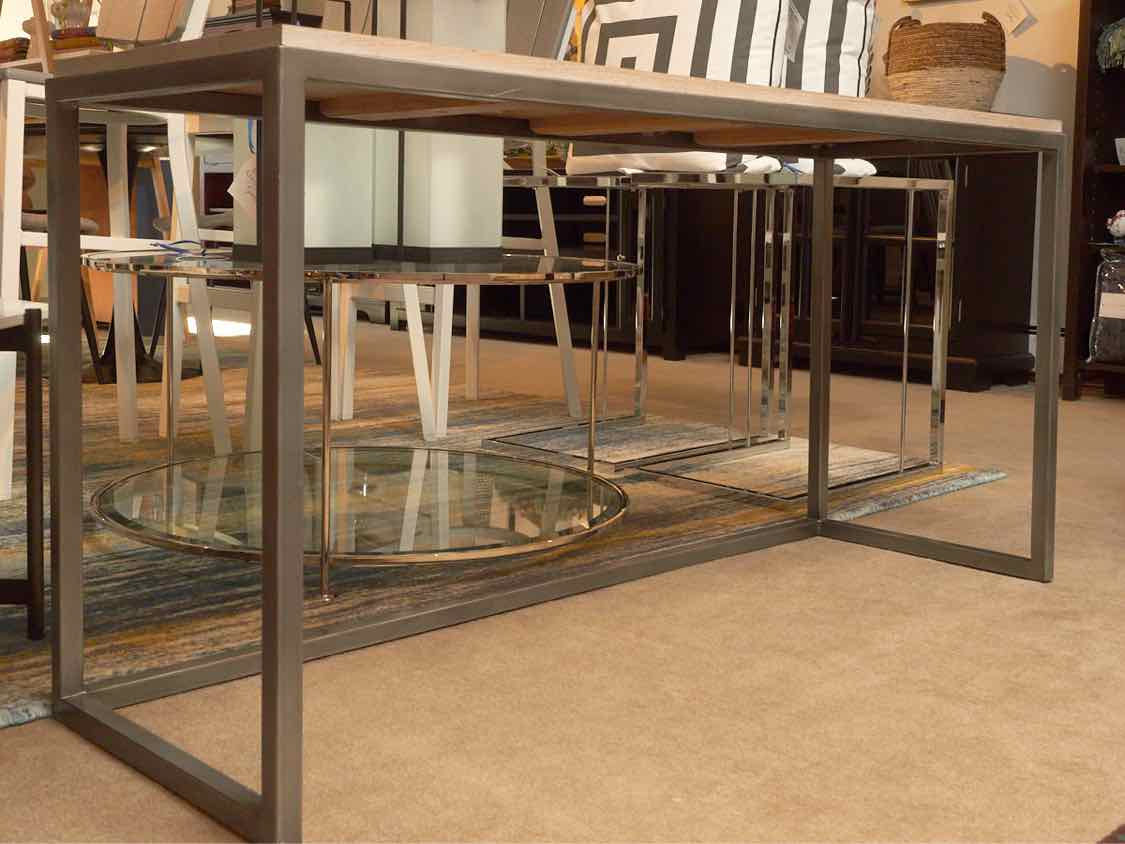 Ethan Allen 'Borough' Metal Frame Weathered Oak Top Sofa  Console