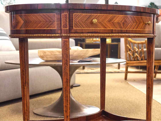 Maitland Smith Oval Inlaid Accent Table with Drawer