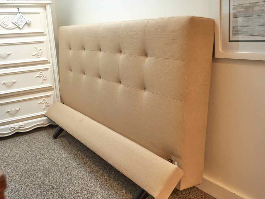 Full  Sand Color Upholstered Button Tufted Bed