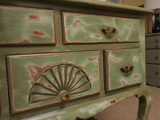 Apple Green Distressed Finish Lowboy Chest