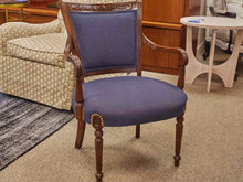 Mahogany  Arm Chair with Carving in Navy Blue Upholstery with Nailhead Trim