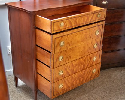 Paine  Mahogany Bow Front Chest W/ 5 Satin Wood Drawers